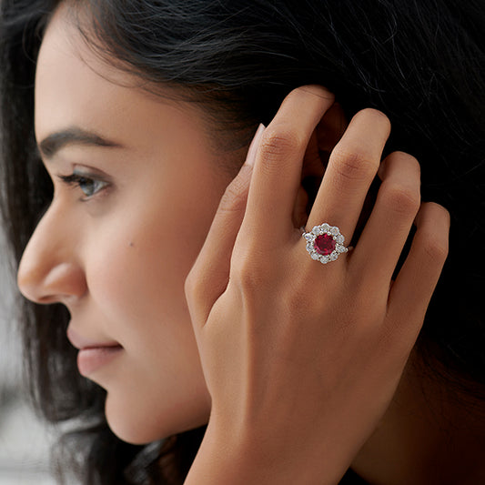 Pear and Round Diamond Halo Ring with Center Gemstone Pear and Round Diamond Halo Ring with Center Gemstone