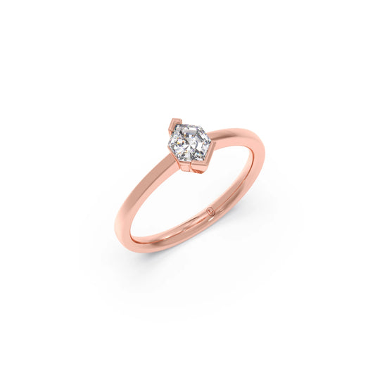 Hexa Solitaire Half Bezel Diamond Ring Hexa Solitaire Half Bezel Diamond Ring - Rose
