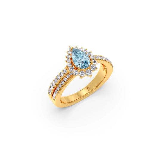 Pear-Shaped Gemstone with Diamond Halo and Accents Ring Pear-Shaped Gemstone with Diamond Halo and Accents Ring - Yellow