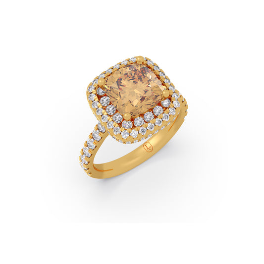 Sparkling Cushion Gemstone with Diamond Halo Ring Sparkling Cushion Gemstone with Diamond Halo Ring - Yellow