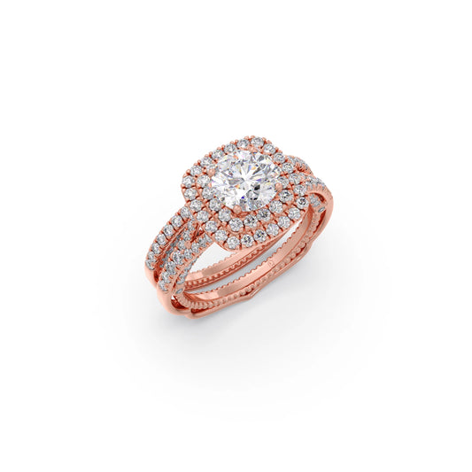 Round Solitaire Stackable Ring with Diamond Shoulders Round Solitaire Stackable Ring with Diamond Shoulders - Rose
