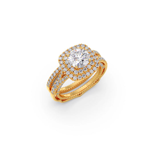 Round Solitaire Stackable Ring with Diamond Shoulders Round Solitaire Stackable Ring with Diamond Shoulders - Yellow
