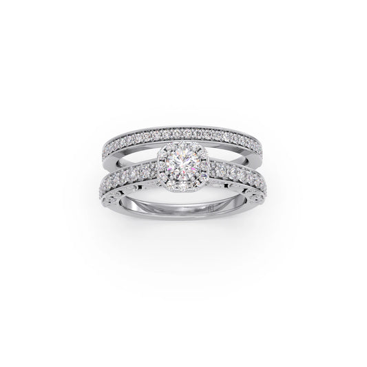 Round Solitaire Diamond Stackable Ring with Side Diamonds Round Solitaire Diamond Stackable Ring with Side Diamonds