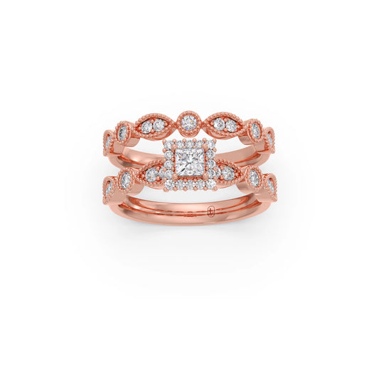 Princess Solitaire with Round Diamond Cluster Stackable Ring Princess Solitaire with Round Diamond Cluster Stackable Ring