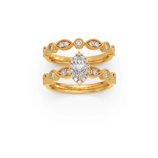 Marquise Solitaire with Round Diamond Petal Accents Stackable Ring Marquise Solitaire with Round Diamond Petal Accents Stackable Ring