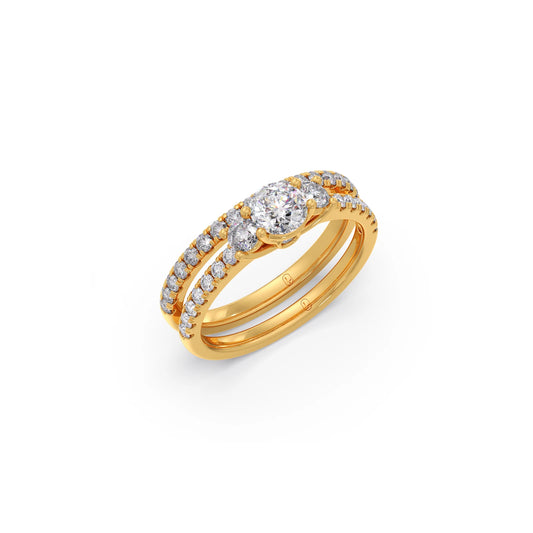 Three Round Solitaire Diamond Stackable Band with Side Diamond Three Round Solitaire Diamond Stackable Band with Side Diamond - Yellow