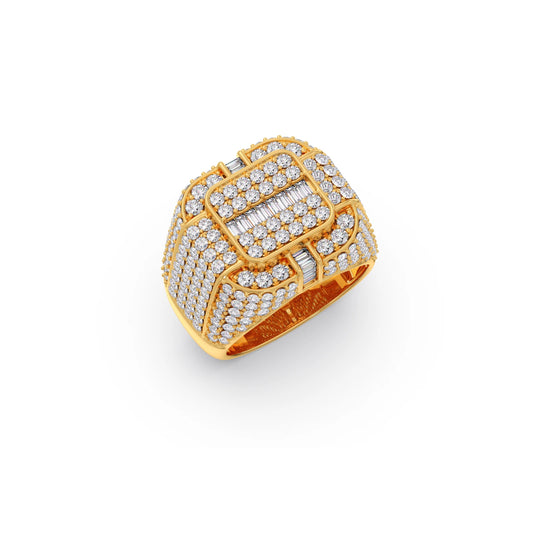Baguette Center with Round Diamond Cluster Men's Ring Baguette Center with Round Diamond Cluster Men's Ring - Yellow
