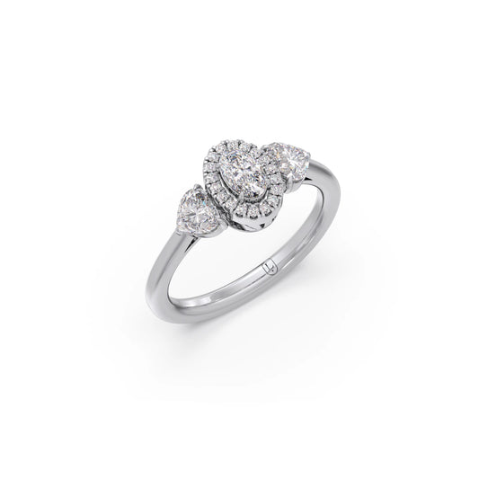 Heart, Oval, and Round Cut Diamond Trilogy Ring Heart, Oval, and Round Cut Diamond Trilogy Ring - White