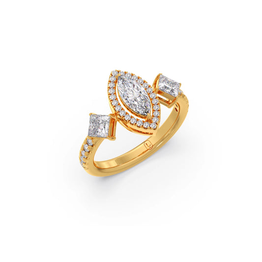Princess, Marquise & Round Cut Diamond Trilogy Ring Princess, Marquise & Round Cut Diamond Trilogy Ring - Yellow