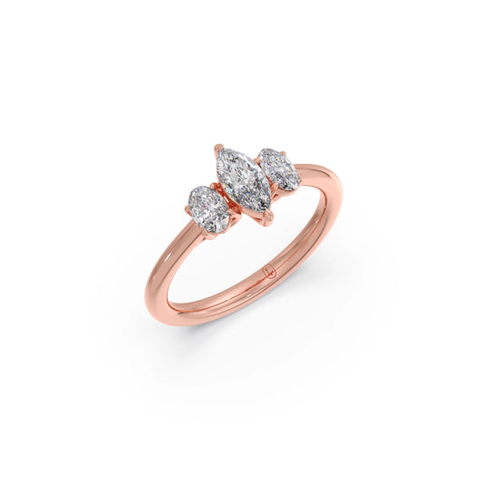 Elegant Marquise & Oval Cut Diamond Trilogy Ring Elegant Marquise & Oval Cut Diamond Trilogy Ring - Rose