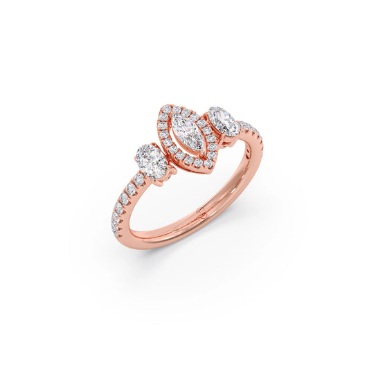 Trilogy Marquise Center with Oval and Round Accents Ring 0.84 Ct Trilogy Marquise Center with Oval and Round Accents Ring 0.84 Ct - Rose
