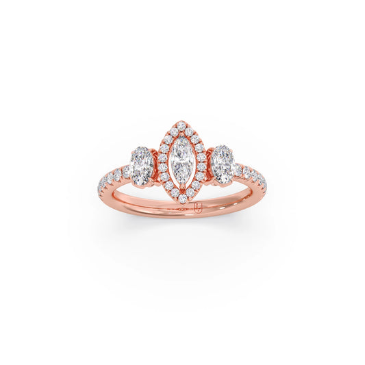 Trilogy Marquise Center with Oval and Round Accents Ring 0.84 Ct Trilogy Marquise Center with Oval and Round Accents Ring 0.84 Ct - Rose