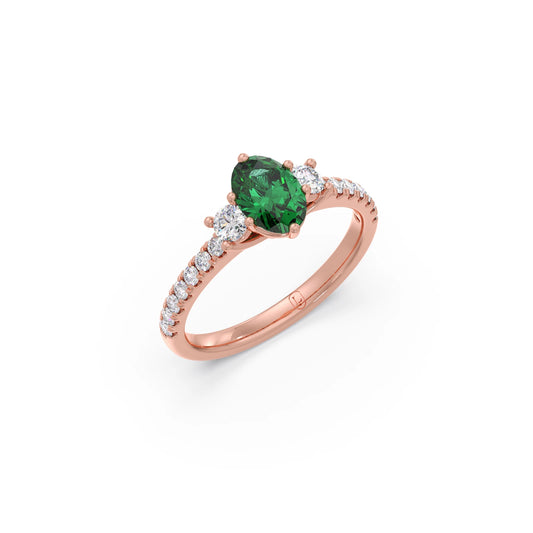 Green Gemstone and Round Diamond Trilogy Ring Green Gemstone and Round Diamond Trilogy Ring - Rose