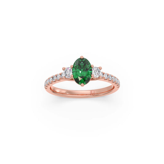 Green Gemstone and Round Diamond Trilogy Ring Green Gemstone and Round Diamond Trilogy Ring