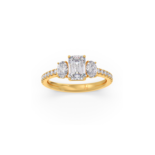 Emerald, Oval, and Round Diamond Trilogy Ring Emerald, Oval, and Round Diamond Trilogy Ring