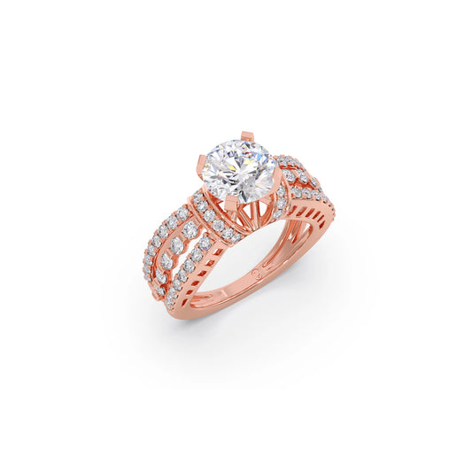 Round Solitaire Engagement Ring with Pave Set Side Diamond Round Solitaire Engagement Ring with Pave Set Side Diamond - Rose