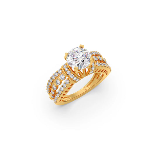 card-product Round Solitaire Engagement Ring with Pave Set Side Diamond