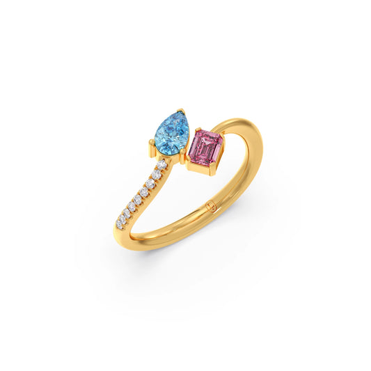 Blue and Pink Gemstone & Diamond Toi et Moi Ring Blue and Pink Gemstone & Diamond Toi et Moi Ring - Yellow