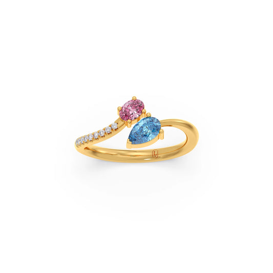 Gemstone Toi et Moi Ring with Pavé Diamonds Gemstone Toi et Moi Ring with Pavé Diamonds