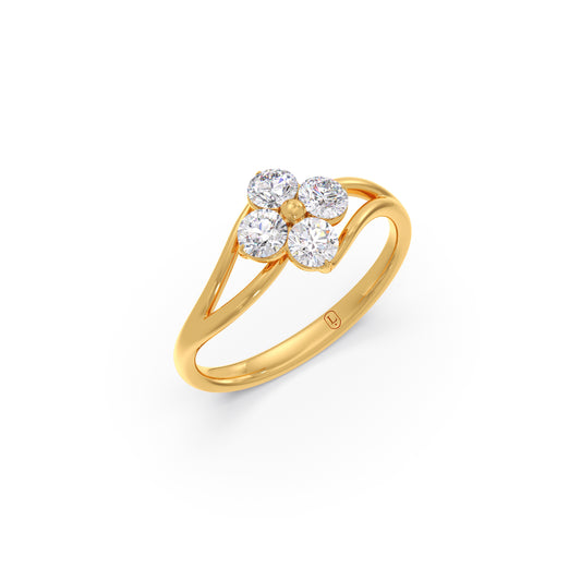 Round Diamond Flower Bypass Ring Round Diamond Flower Bypass Ring - Yellow