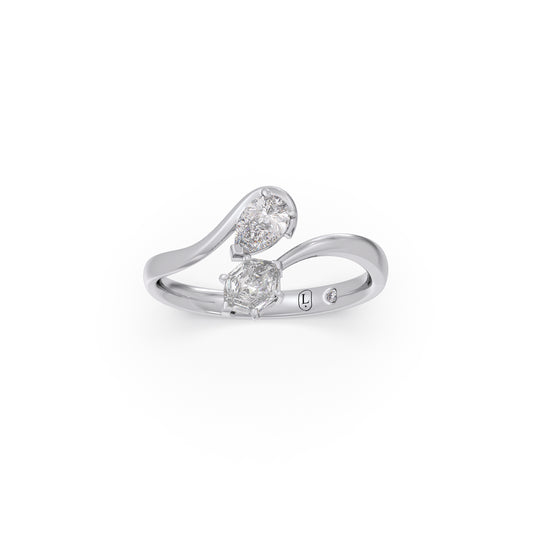 Hexa & Pear Diamond Toi et Moi Ring Hexa & Pear Diamond Toi et Moi Ring - White