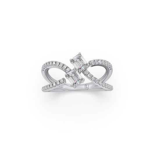 Intertwined Emerald Cut Solitaire Diamond Ring Intertwined Emerald Cut Solitaire Diamond Ring - White
