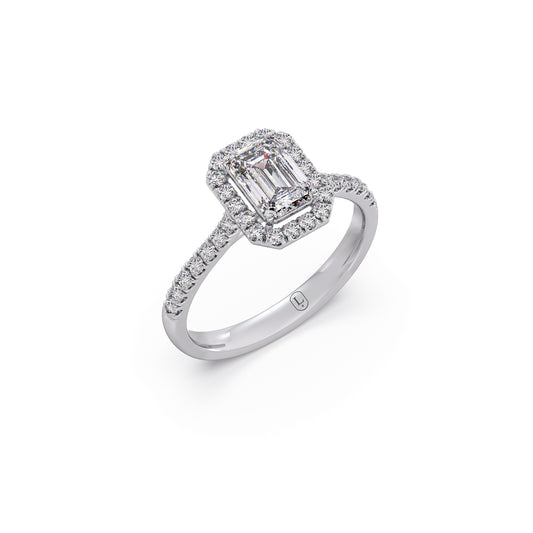 1 cts Emerald Solitaire and Round Diamond Regal Ring 1 cts Emerald Solitaire and Round Diamond Regal Ring - White