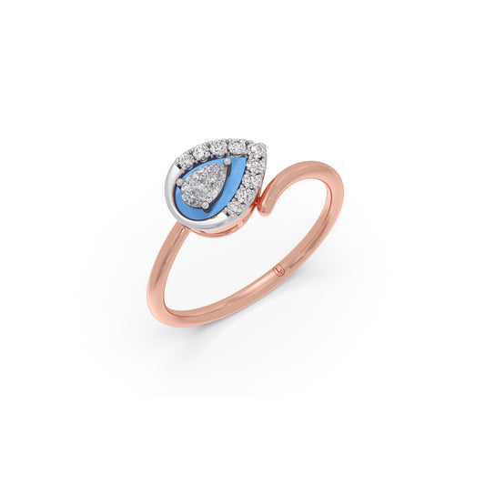 Enamel Teardrop Bypass Diamond Ring Enamel Teardrop Bypass Diamond Ring - Rose