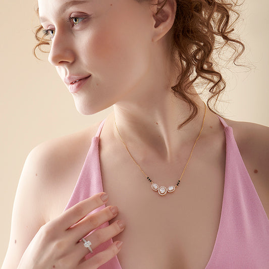 Triple Oval Halo Diamond Mangalsutra Necklace Triple Oval Halo Diamond Mangalsutra Necklace - MQ