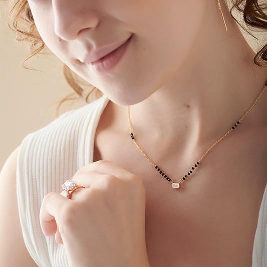 Emerald-Cut Diamond Solitaire Mangalsutra Emerald-Cut Diamond Solitaire Mangalsutra