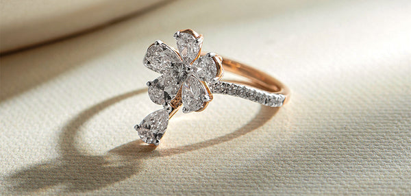 Diamond ring with a floral design on a beige background Diamond ring with a floral design on a beige background