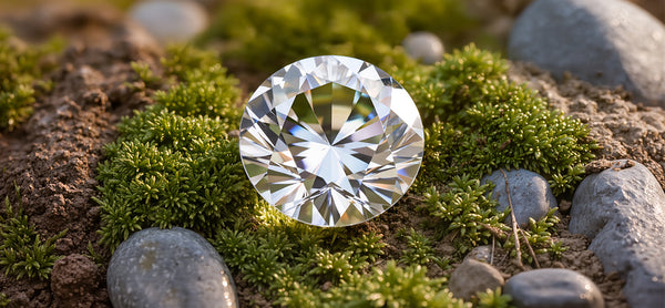 Diamond on a bed of moss and stones Diamond on a bed of moss and stones