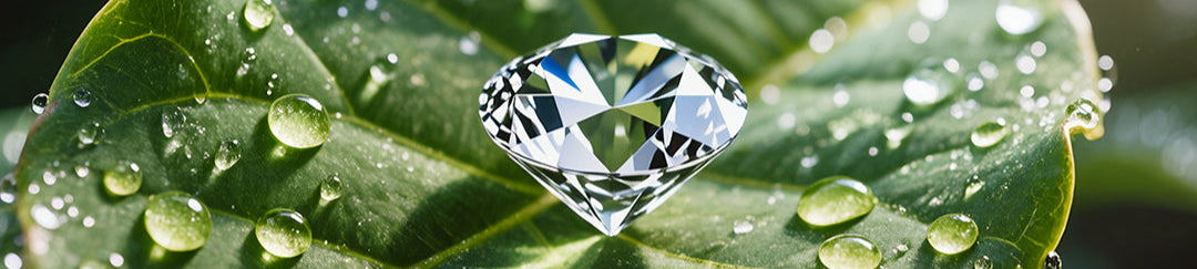 Diamond on a green leaf with water droplets