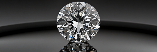 Round diamond on a reflective surface with a dark background Round diamond on a reflective surface with a dark background