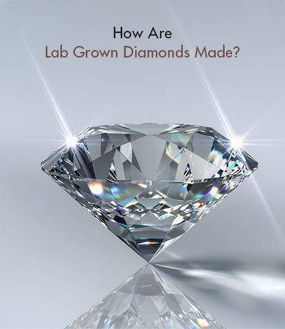 Lab grown diamond on a reflective surface with text 'How Are Lab Grown Diamonds Made?'