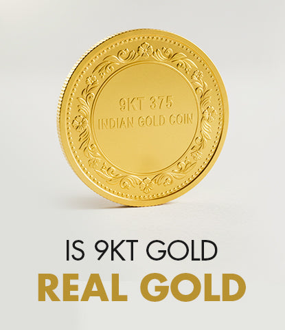 Gold coin with '9KT' text on a light gray background