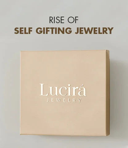 Lucira Jewelry box on a light gray background with text about self-gifting jewelry.