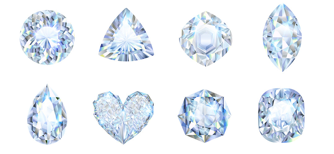 Set of various diamond shapes on a white background