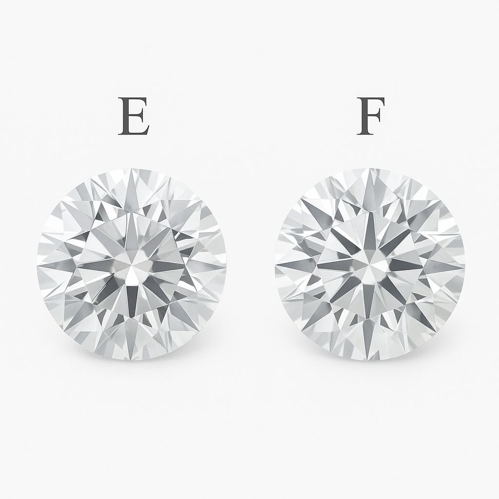 Two round diamonds labeled 'E' and 'F' on a white background