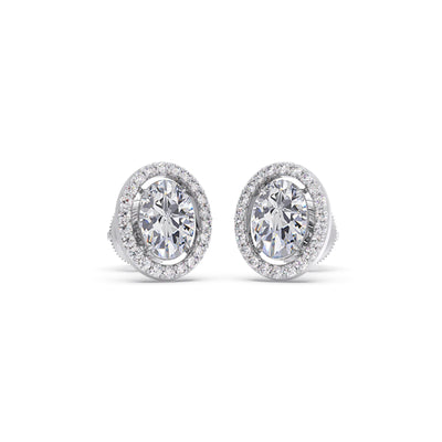 Oval Cut Diamond Halo Stud Earrings