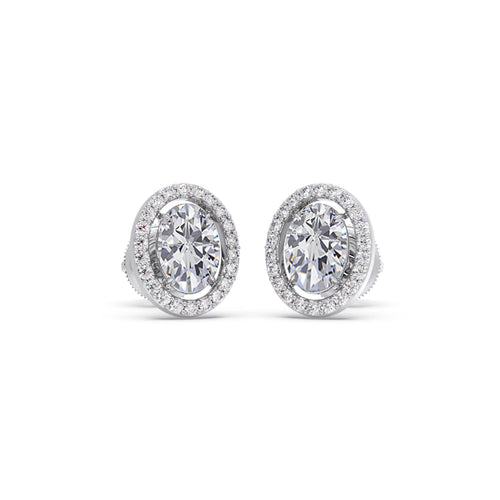 Oval Cut Diamond Halo Stud Earrings