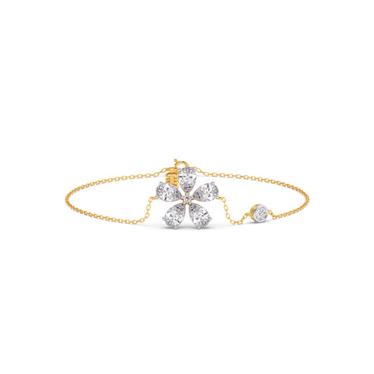 Delicate Floral Round Diamond Bracelet - Yellow