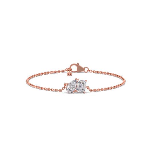 Pear & Emerald Cut Diamond Delicate Chain Bracelet - Rose