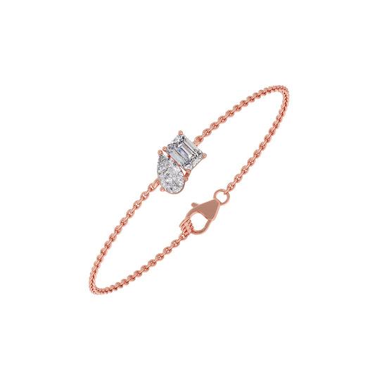 Pear & Emerald Cut Diamond Delicate Chain Bracelet - Rose