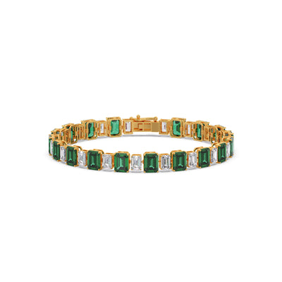 Emerald Cut Green Stone and Diamond Bracelet