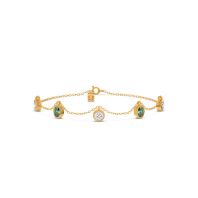 Oval Gem Round Diamond Chain Bracelet