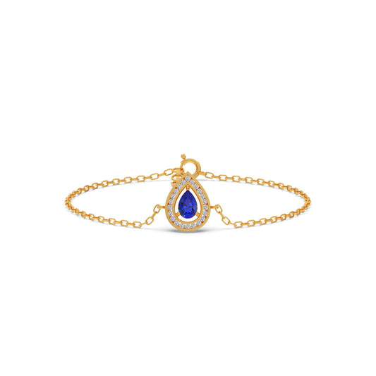 Blue Teardrop Halo Diamond Bracelet - Yellow