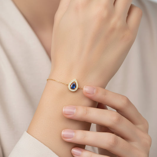 Blue Teardrop Halo Diamond Bracelet