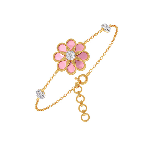 Pink Petal Bloom Diamond Kids Bracelet - Yellow