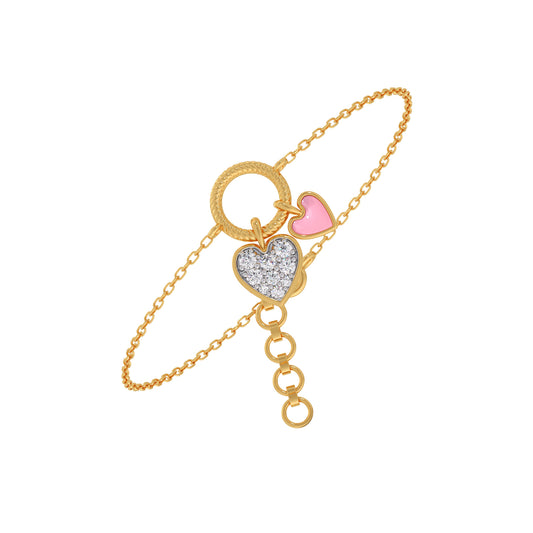 Twinkling Twin Hearts Diamond Kids Bracelet - Yellow